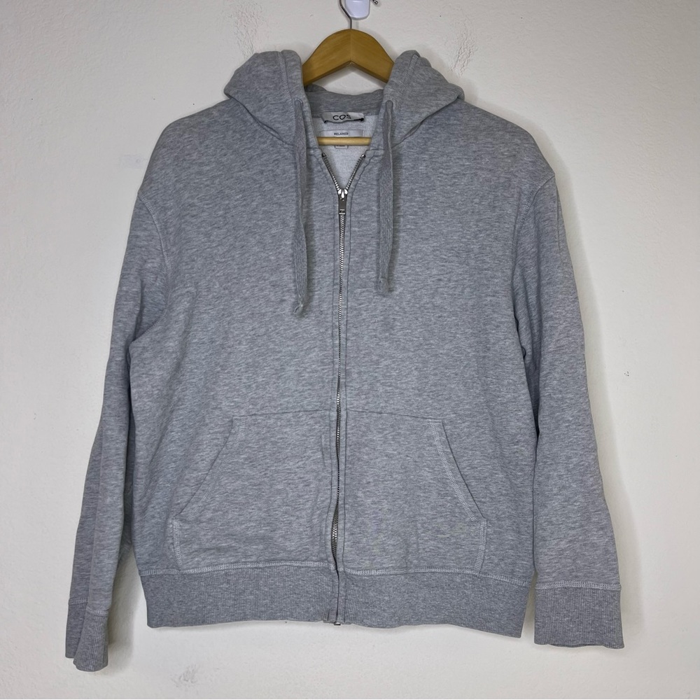 COS Relaxed Grey Full Zip Hoodie EU Size Small *tiny hole*